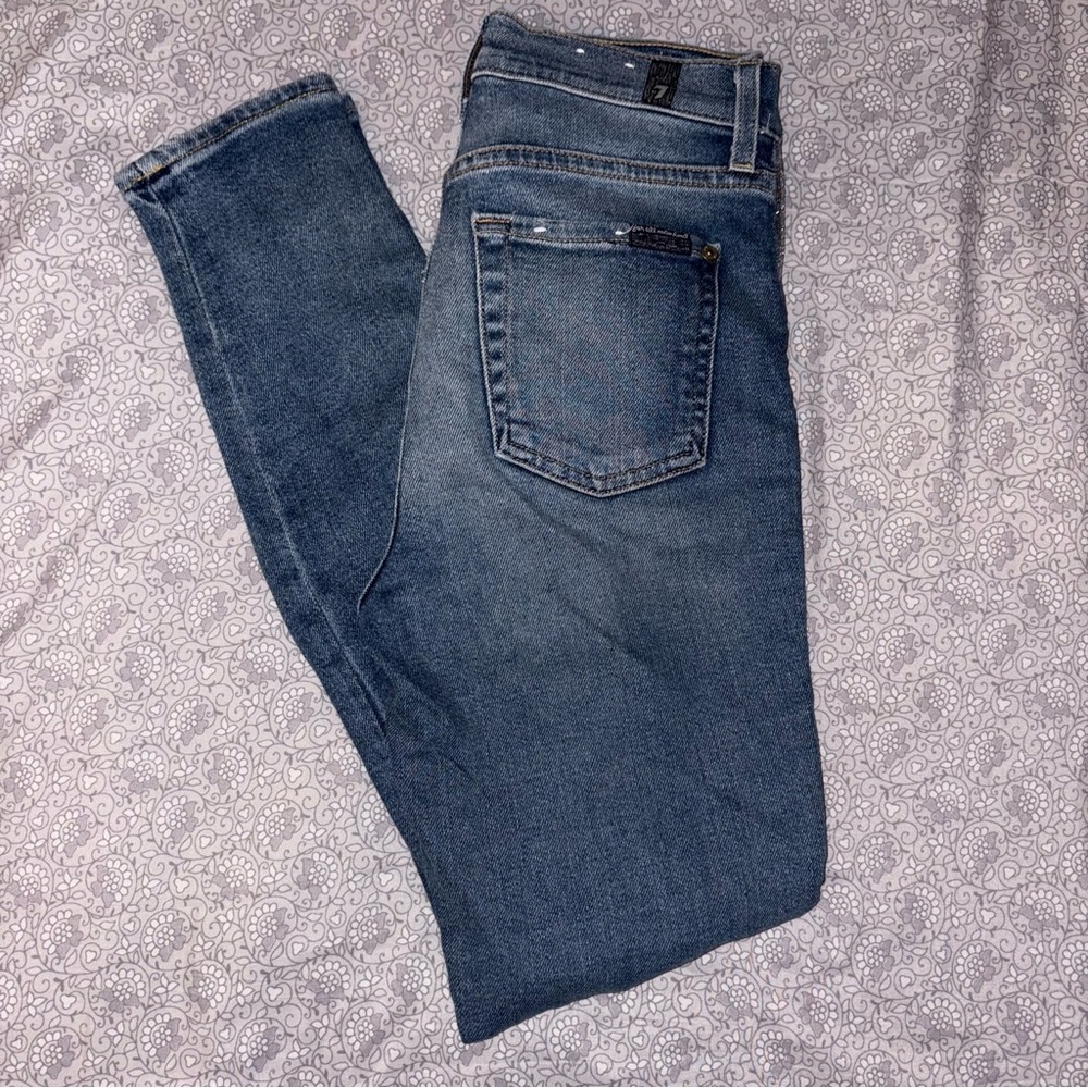 7s For All ManKind High Waist Skinny Jeans with Glitter Side Stripe - Size 26